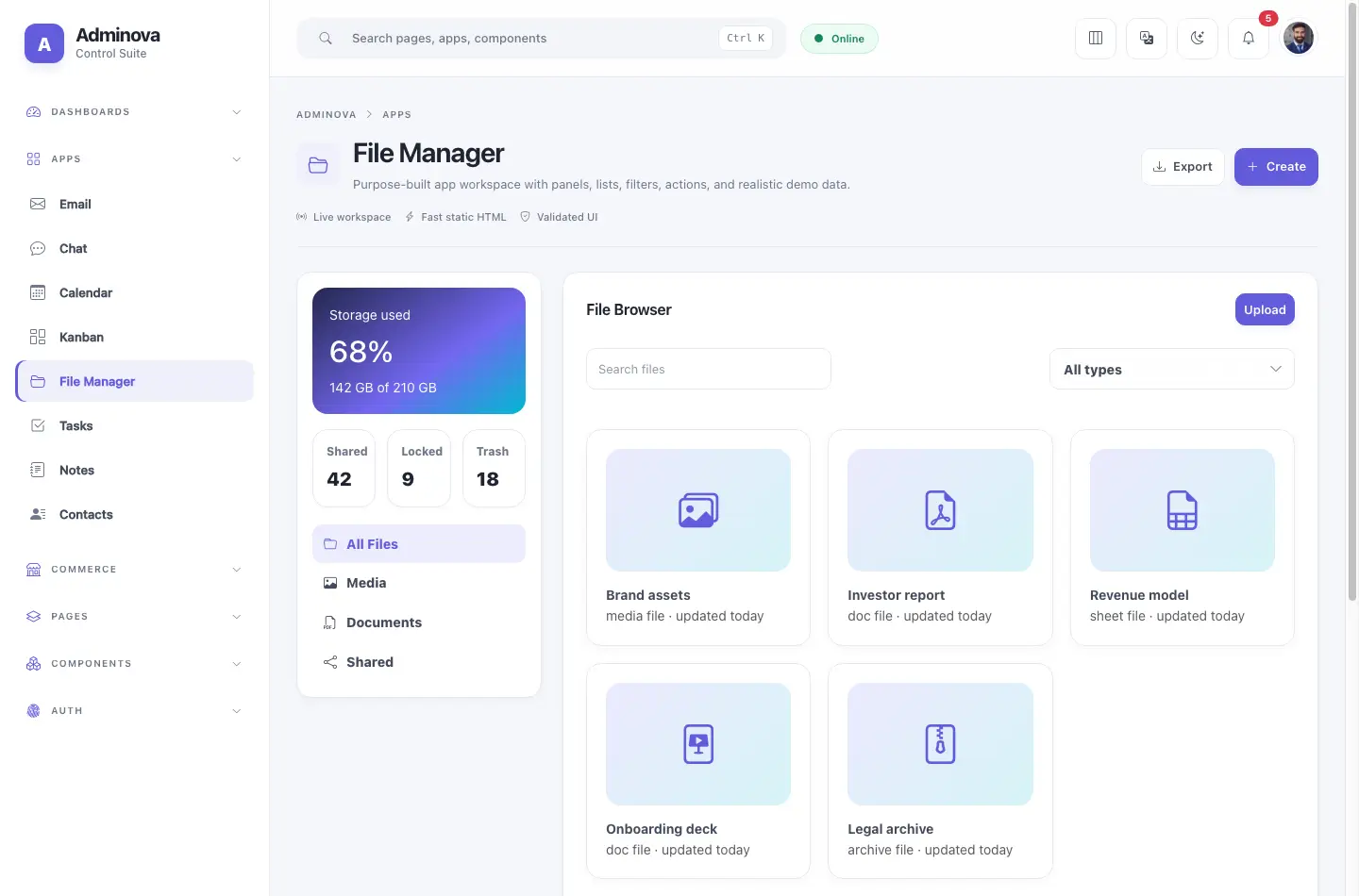 File manager dashboard screenshot